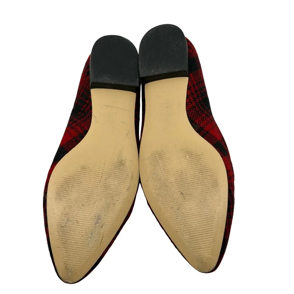 Talbots Womens Red Black Buffalo Plaid Pointed Toe Flats Shoes Size 8.5 W Brazil